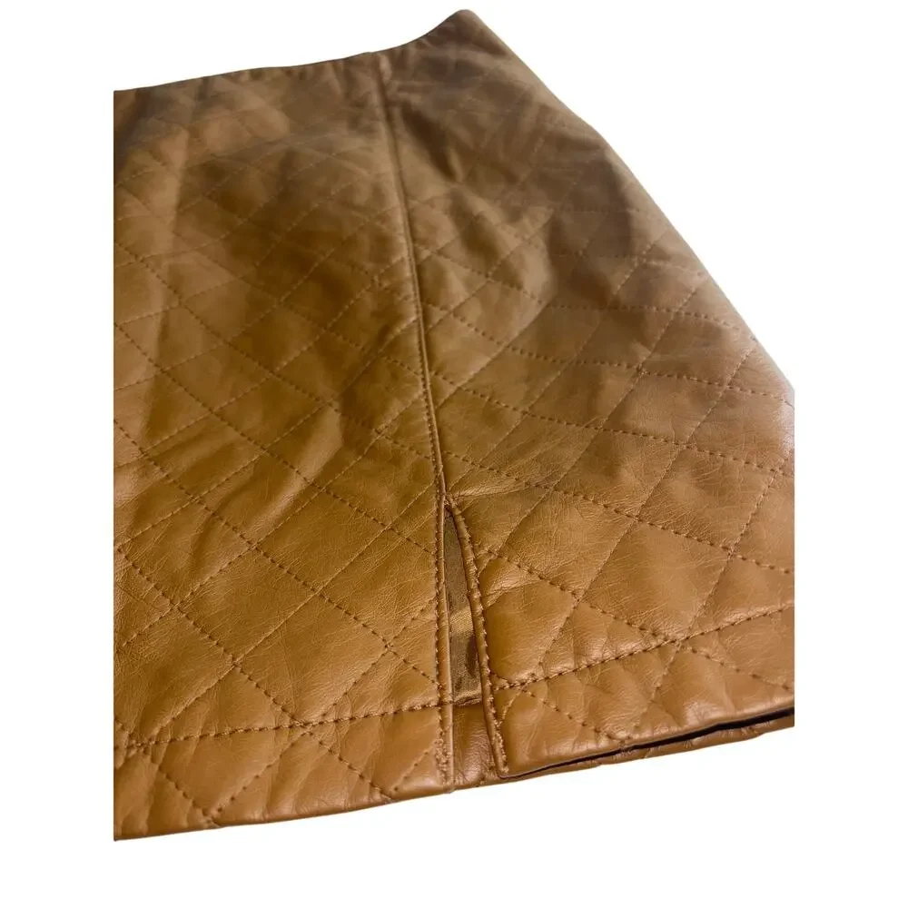 Forever 21 Brown Camel Faux Vegan Leather Diamond Pattern Mini Skirt Size M